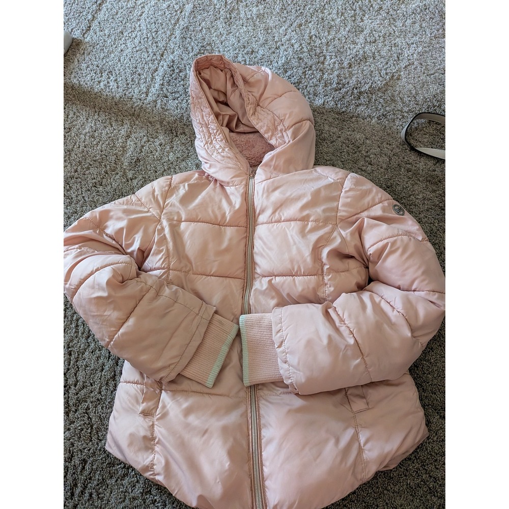 Michael Kors Girls Blush Pink Faux Fur Lined Hooded Puffer Jacket Size 14